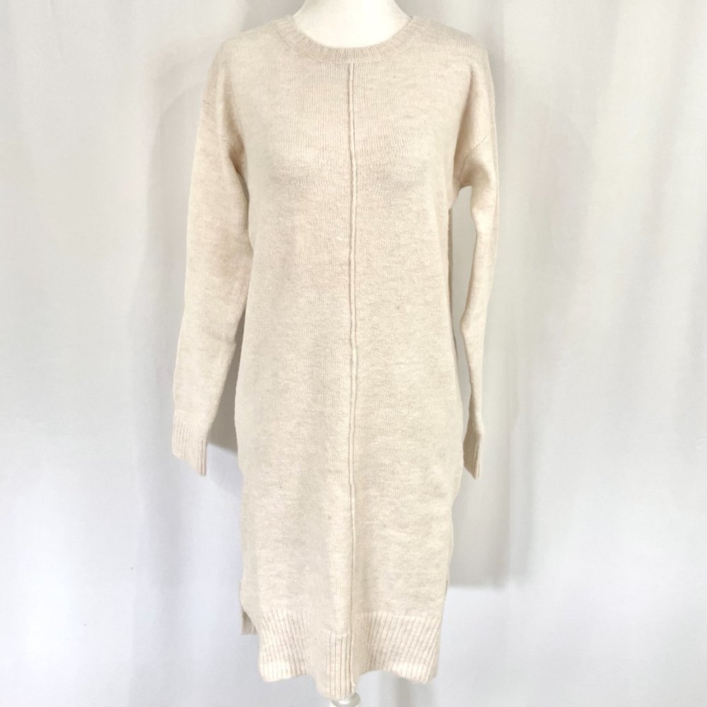 New Stitchdrop Center Seam Side Slit Long Sleeve Sweater Dress Serene Ivory XS - Picture 2 of 14